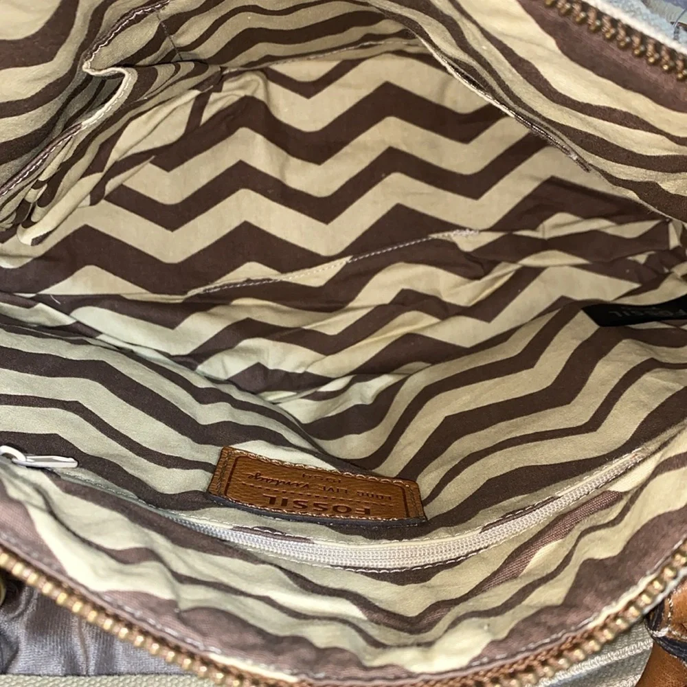FOSSIL Grayson Beige Canvas Fabric Satchel & Fossil Popstich vintage Wallet 🆕